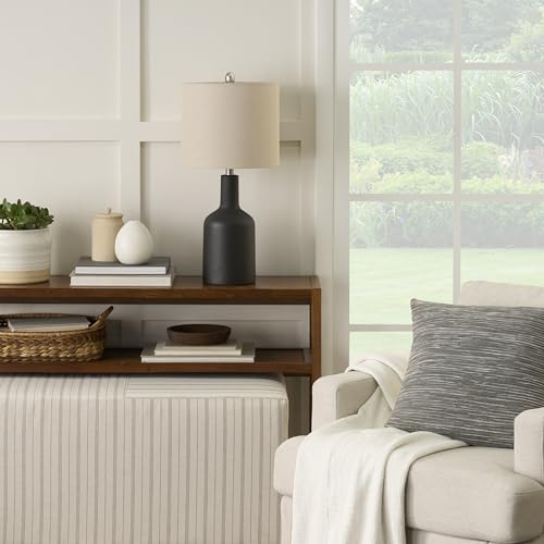 Home 22" Black Ceramic Table Lamp with Oatmeal Linen Shade for Modern Farmhouse