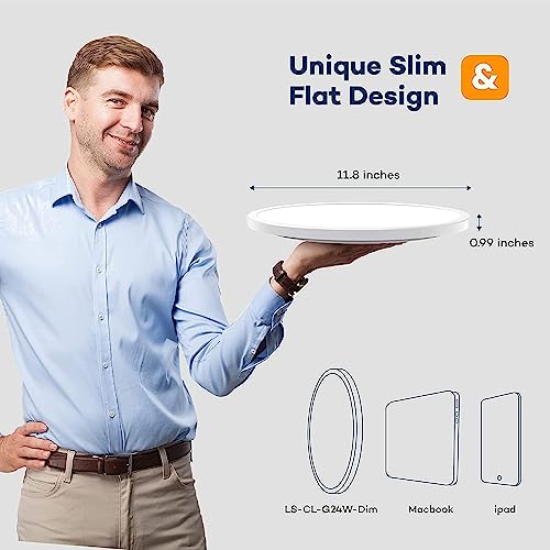 Dimmable LED Flush Mount Ceiling Light Fixture with Remote Control (2 Count)
