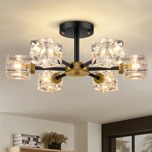 6 Light Crystal Semi Flush Mount Ceiling Light Fixture