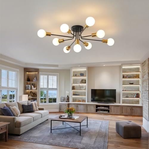 9 Lights Semi Flush Mount Ceiling Light Fixture Black and Gold