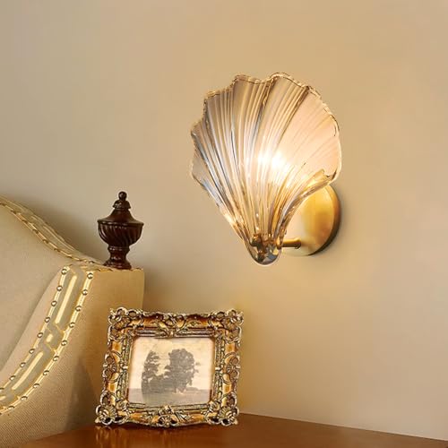 Modern Indoor Wall Lamp Luxury Crystal Gold Wall Sconce Bathroom Shell Wall Light Fixtures for Bedroom