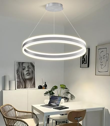 D23.6'' Modern Ring Chandelier for Dining Room LED Dimmable Pendant Lighting High Ceiling Chandelier for Living Room Foyer Bedroom Entryway 3000K