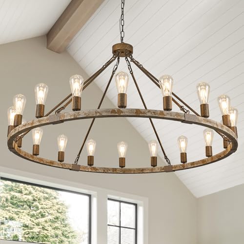 Farmhouse Wagon Wheel Chandelier 47" Wooden Chandelier Light Fixture 18