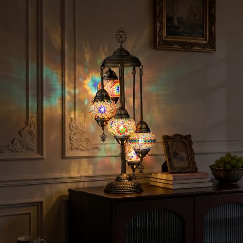 31" Turkish Mosaic Lamp Handmade 5 Globes Moroccan Table Lamp