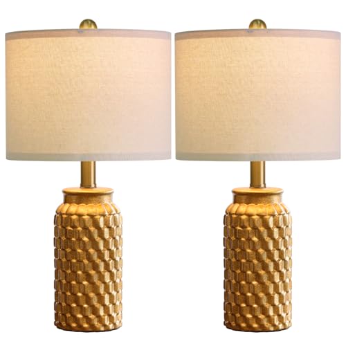 20.5" Gold Modern Ceramic Bedside Lamp Set of 2 for Bedroom Decor Farmhouse Table Lamp for Living Room Office Dorm (2 Count)