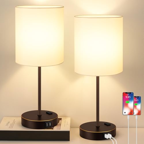 2 Pack Touch Control Table Lamps with 2 USB & AC Outlet