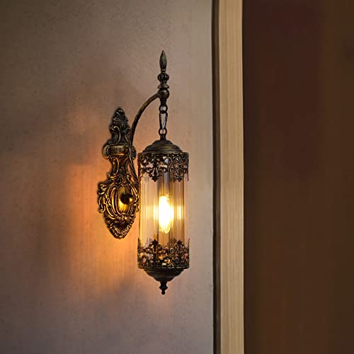 Antique Gothic Amber Glass Wall Sconce for Bedroom