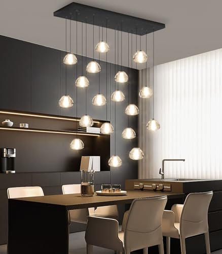 Crystal Rectangular Chandeliers for Living Room Dining Room Light LED Pendant Lights Fixtures Lighting Chandelier for Foyer Entrance Black