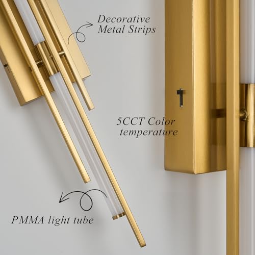 Gold LED Vanity Light 31IN Modern LED Bar Wall Light Over Vanity Mirror Hardwired Picture Light Dimmable Bathroom Wall Mount Lighting 5CCT