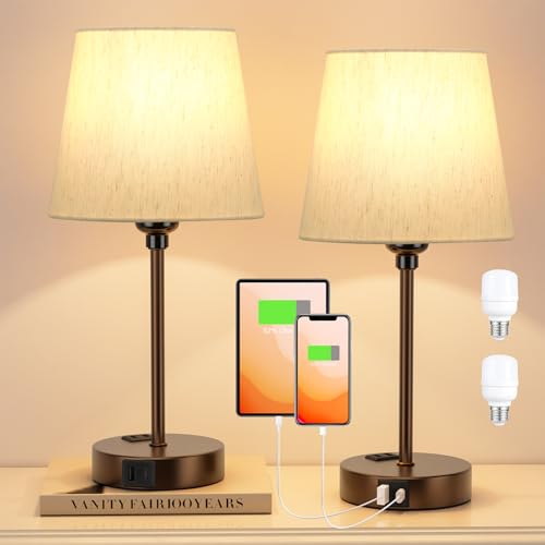 Brown Bedside Lamps Set 2 for Bedroom (2 Count)