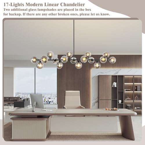 75'' Black Linear Chandelier Large Dining Room Light Fixtures Over Table