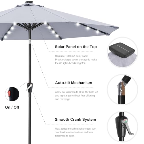 Solar Led Patio Umbrella with 32 Lights 10FT