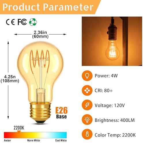 Dimmable E26 A19 Edison Bulbs Vintage Amber Light Bulbs 40 watt (2 Count)