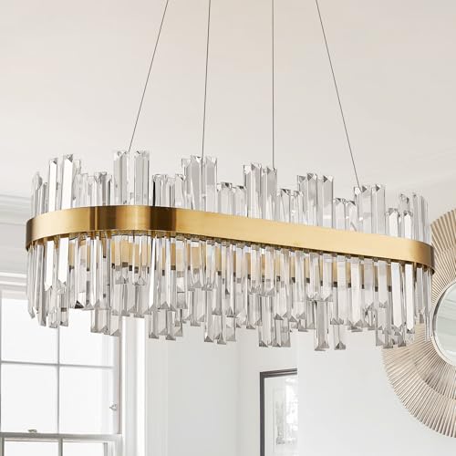 39.3" Glod Rectangular Modern Led Crystal Dining Room Chandelier