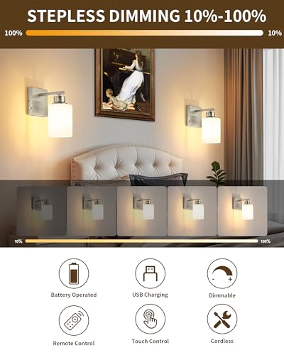 Wireless Battery Operated Wall Sconce Set of Two