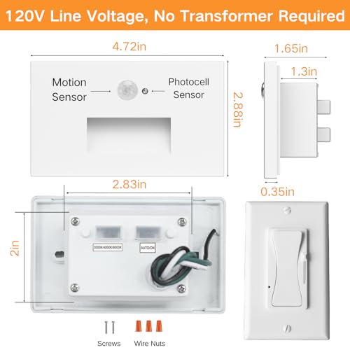 4 Pack 3CCT 120V Motion Sensor LED Step Lights Indoor Outdoor (4 Count)