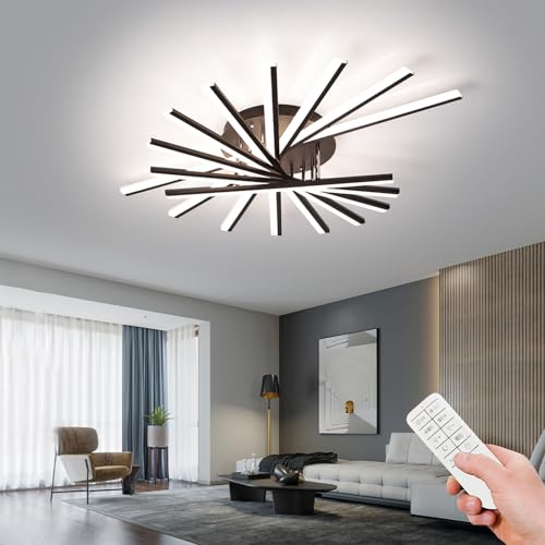 9 Lights Linear Modern Ceiling Lamp 45.3 inch Dimmable Led Semi Flush Mount Black Spiral Ceiling Light Fixture for Bedroom Dining Room Kitchen Island Living Room