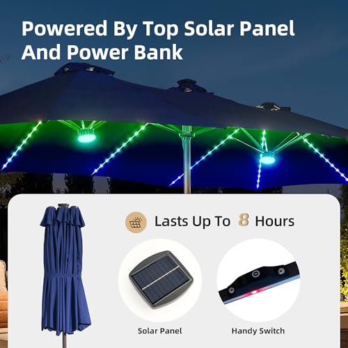 15ft Umbrella Outdoor Patio Solar Lights with Base