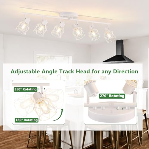 6 Lights White Semi Flush Mount Ceiling Light with Geometric Metal Cage