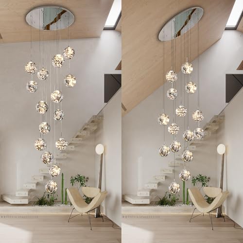 15 Light LED Staircase Chandelier Crystal Ceiling Lights Large Chandeliers for High Ceilings (15 Count)