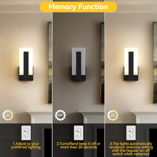 2 Pack Modern LED Wall Sconces (9.74inch 3000K- 6000K Dimmable)