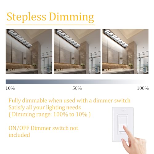46inch Matte Black Vanity Lights 7 Lights Dimmable 5 Color Temperature Acrylic Modern LED Black Vanity Lighting for Bathroom