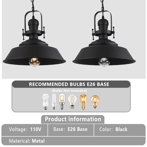 14" Farmhouse Black Pendant Light for Kitchen Island
