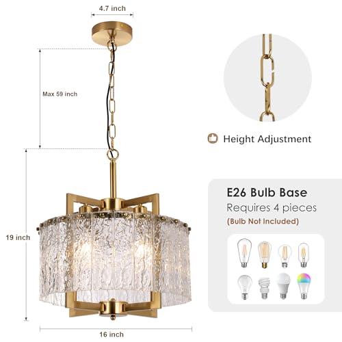 Modern Crystal Gold Chandeliers for Dining Room Drum Pendant Light (4 Count)