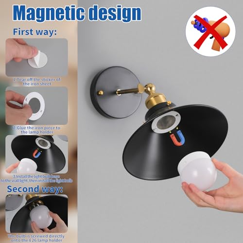 Black & Gold Vintage Rechargeable Battery Operated Wall Sconces (2 Count)