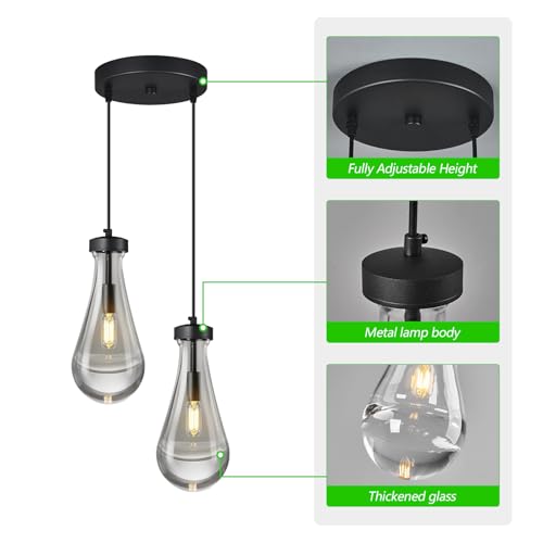 Raindrop Pendant Lights Kitchen Island Teardrop Black Hanging Light Fixtures Clear Solid Glass Pendant Light Modern Chandeliers for Dining Room Porch Corridor Living Room