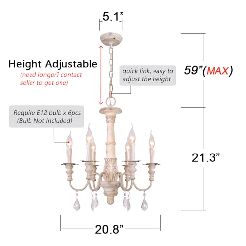 6 Light French Country Chandelier Farmhouse Candle Style W20.8