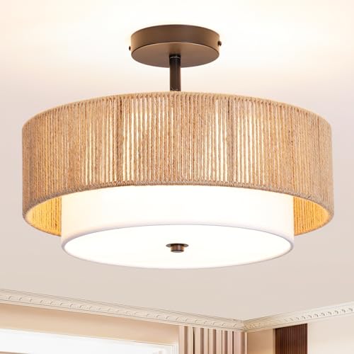 Rattan Flush Mount Ceiling Light