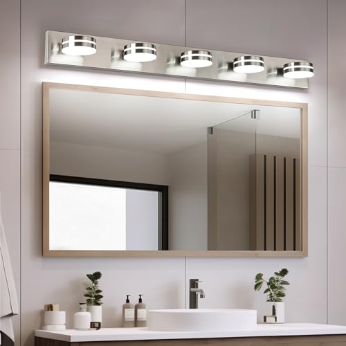Brushed Nickel Bathroom Light Fixtures Over Mirror