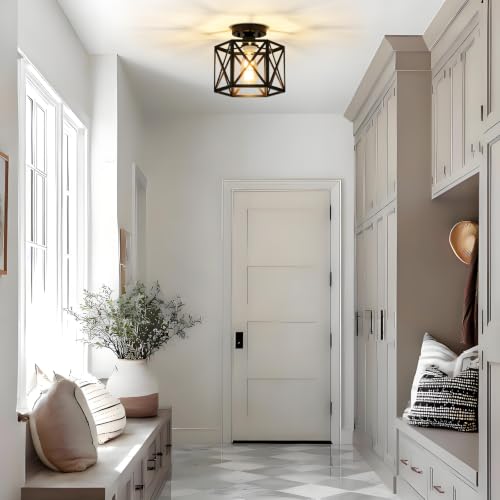 Farmhouse Semi Flush Mount Ceiling Light (Black / 9.4 Inch)