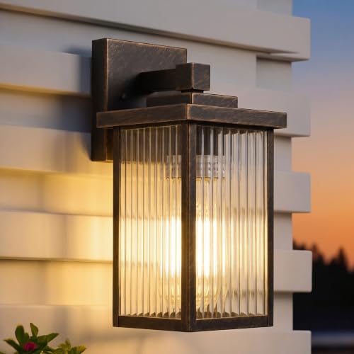 13" Black Brush Gold Outdoor Wall Light