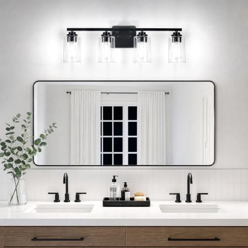 Black 4 Lights Bathroom Light Fixtures Over Mirror 27 Inches