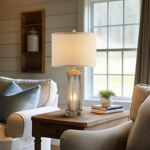 Farmhouse Table Lamps Set of 2 for Living Room with 2 USB Ports (2 Count)