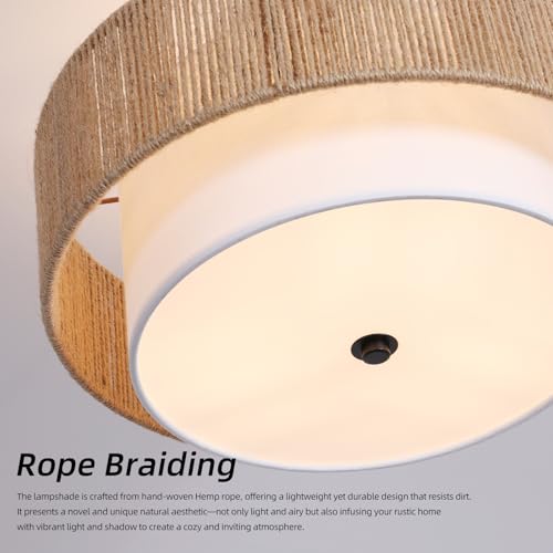Boho Rattan semi Flush Mount Ceiling Light