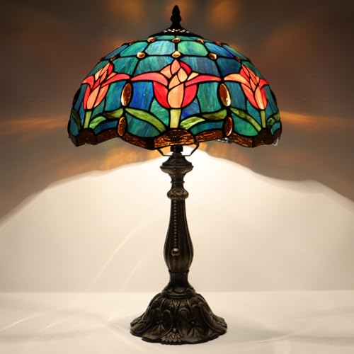 Tiffany Table Lamp Stained Glass Bedside Reading Light W12H19 inch