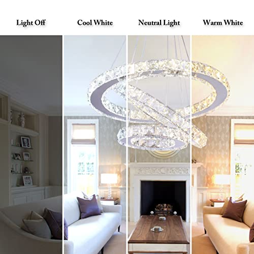 3 Ring Crystal Chandelier Adjustable 3CCT LED Pendant
