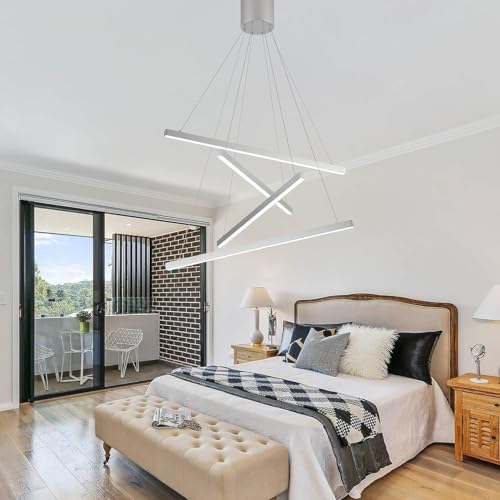Modern 4 Light Dimmable LED Linear Chandelier Pendant Light
