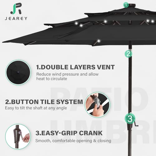 9 ft 3 Tier Outdoor LED Lighted Patio Umbrella w