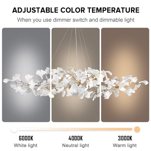 59 Inch Modern Rectangle Chandelier Ceramic Ginkgo Leaf Chandeliers Large Brass Chandeliers White Chandelier for Dining Room Living Room