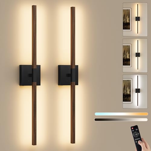 Black Walnut Wireless Wall Sconces with Remote Control 36 Inch