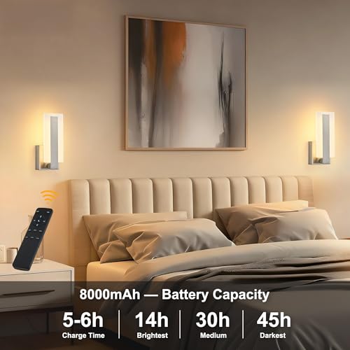 Peel and Stick Battery Operated Modern Wall Sconce Set of Two