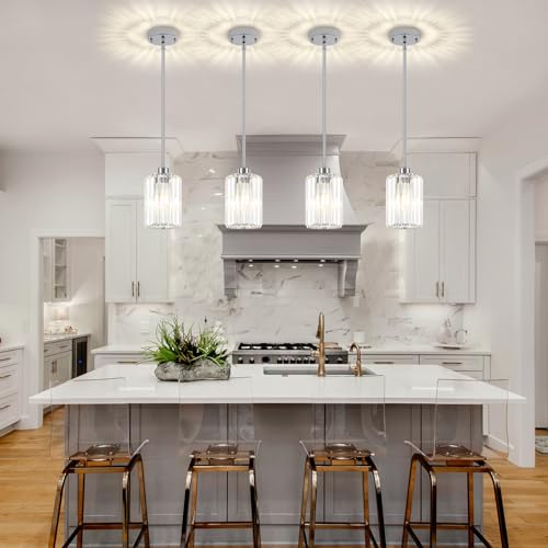 Chrome Pendant Lights Over Island Modern Crystal Kitchen Lighting Fixtures