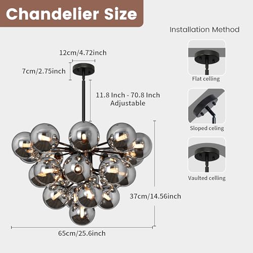 Sputnik Chandelier Dining Room Light Fixture Black Smokey Glass Chandelier