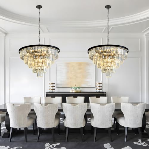 Large Crystal Chandelier 30'' Modern Black Dining Room Light Fixture