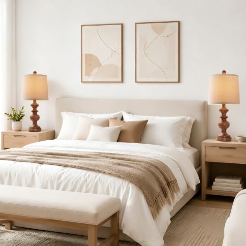 Farmhouse Table Lamp Set of 2 (Wood Grain)