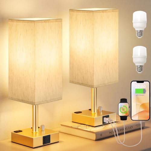 Gold Bedside Table Lamps Set of 2